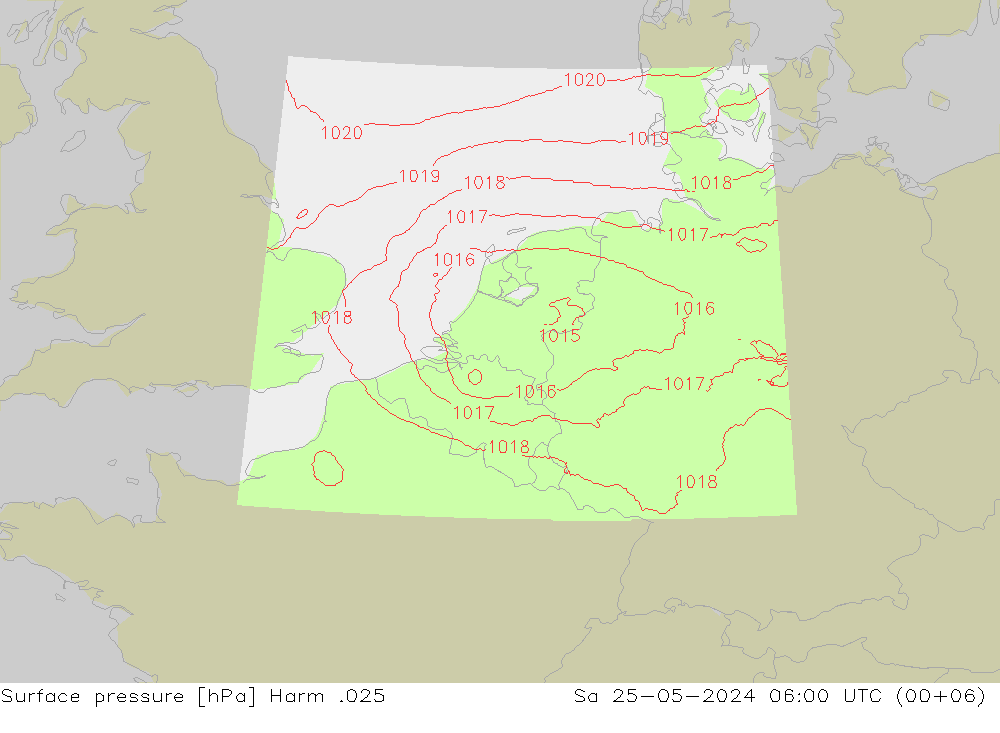 Pressione al suolo Harm .025 sab 25.05.2024 06 UTC