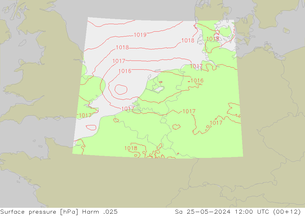 Pressione al suolo Harm .025 sab 25.05.2024 12 UTC