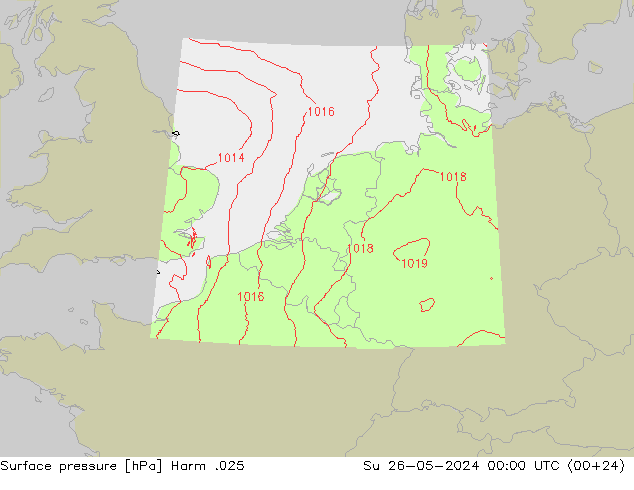 Atmosférický tlak Harm .025 Ne 26.05.2024 00 UTC