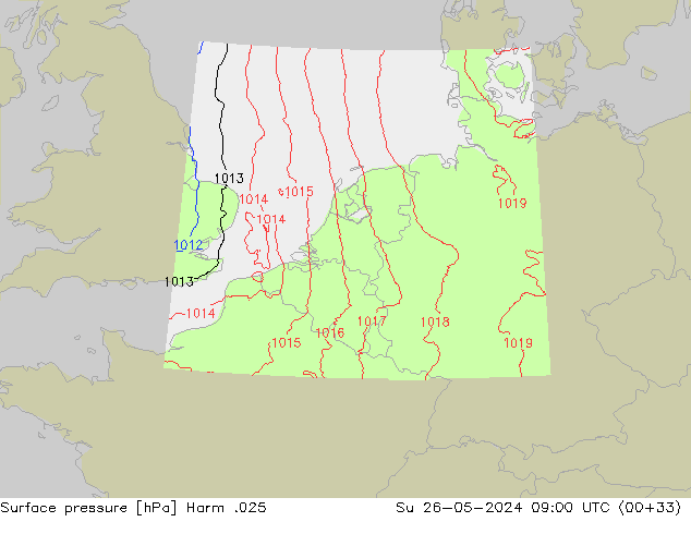 Surface pressure Harm .025 Su 26.05.2024 09 UTC