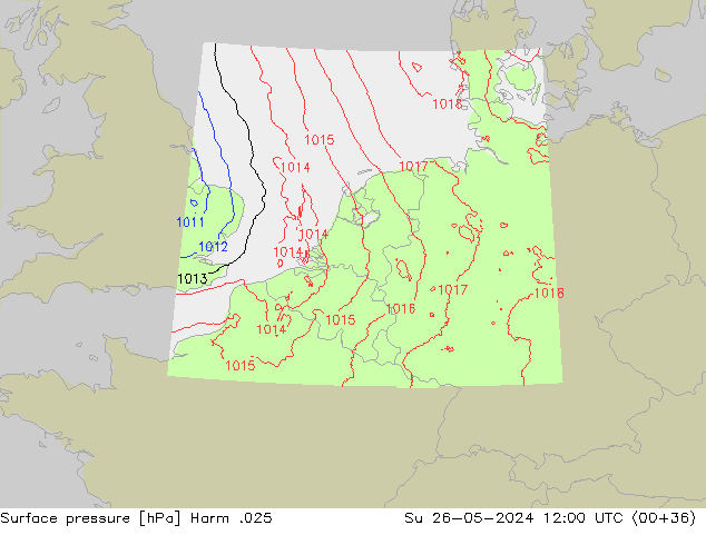 Atmosférický tlak Harm .025 Ne 26.05.2024 12 UTC