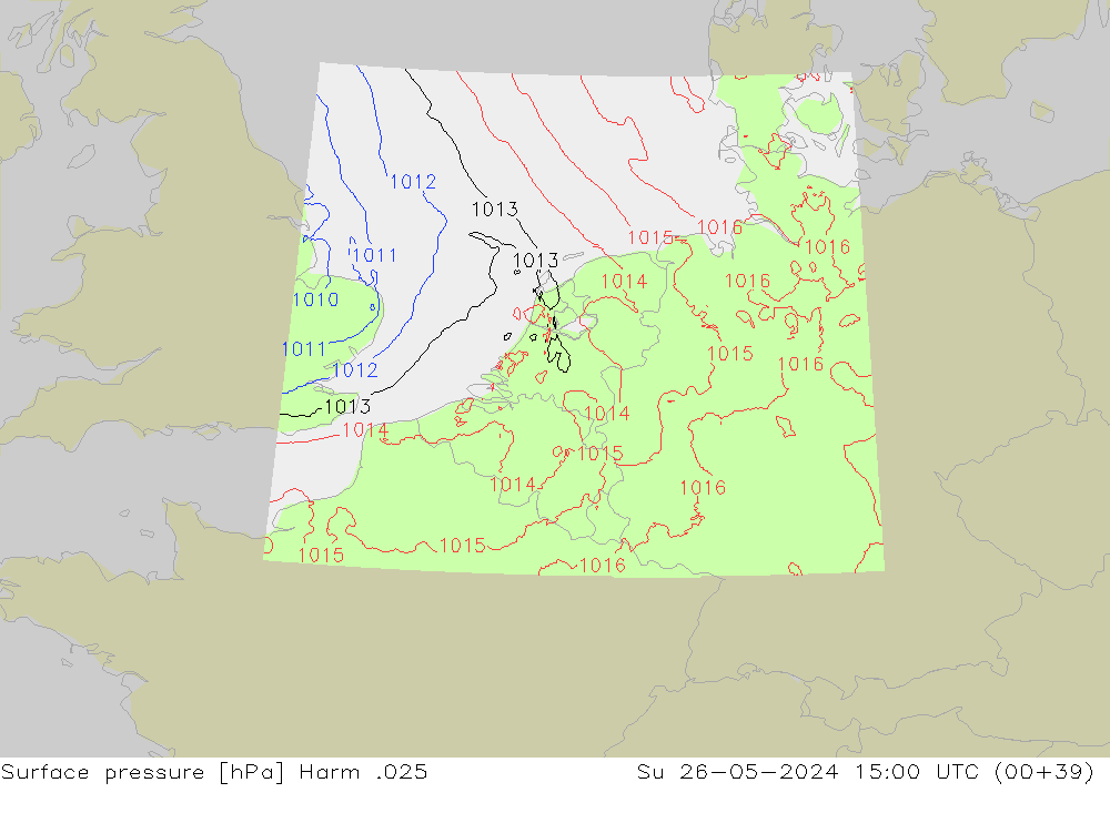 Surface pressure Harm .025 Su 26.05.2024 15 UTC