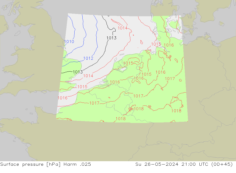 Surface pressure Harm .025 Su 26.05.2024 21 UTC