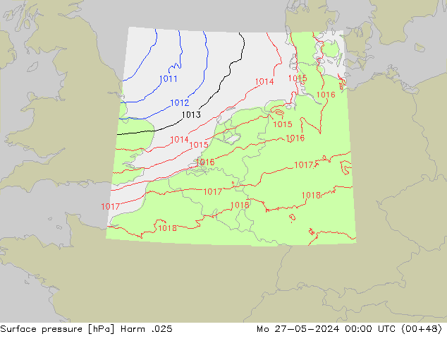 Atmosférický tlak Harm .025 Po 27.05.2024 00 UTC