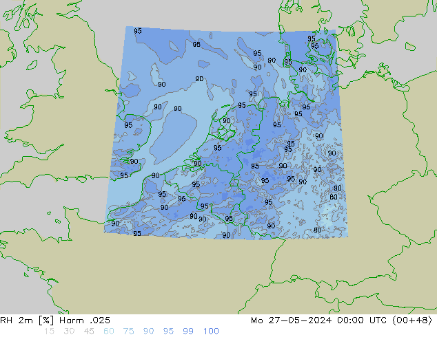 Humidité rel. 2m Harm .025 lun 27.05.2024 00 UTC