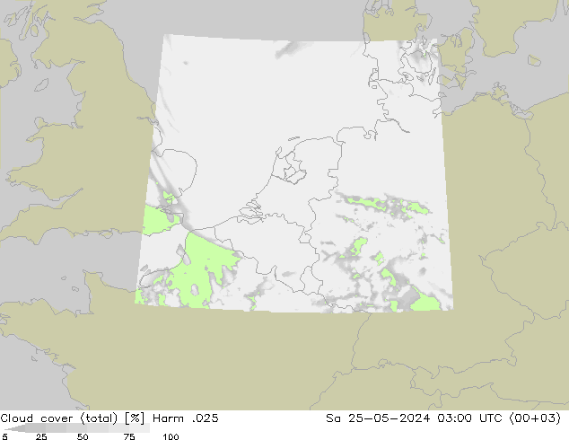 Cloud cover (total) Harm .025 So 25.05.2024 03 UTC