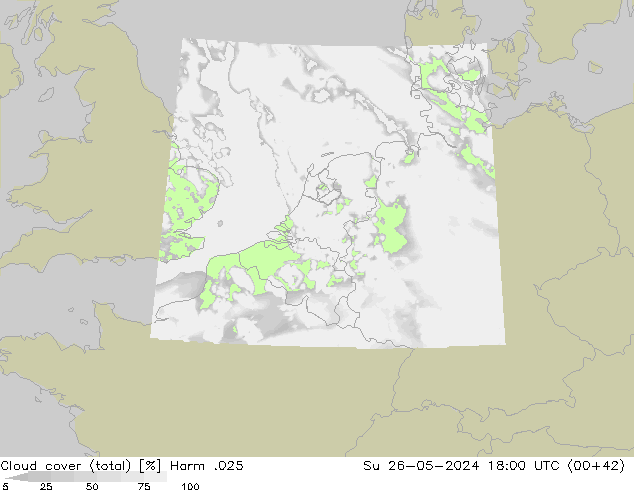 Cloud cover (total) Harm .025 Su 26.05.2024 18 UTC