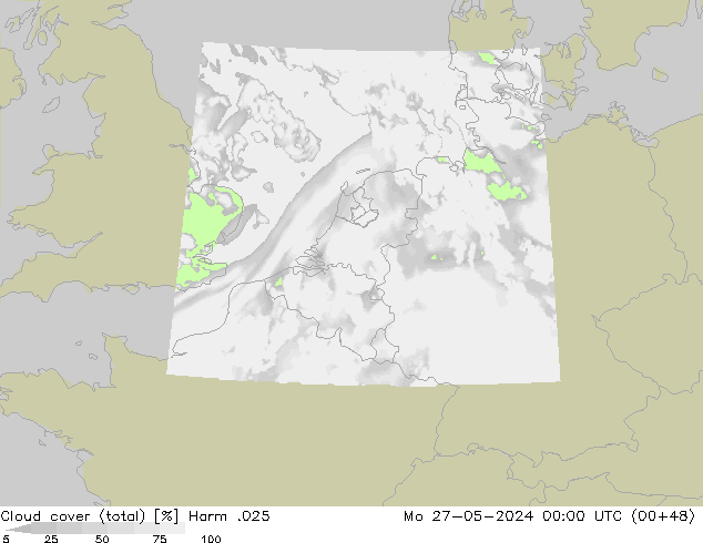 Wolken (gesamt) Harm .025 Mo 27.05.2024 00 UTC