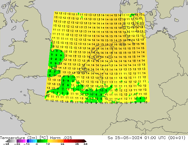 température (2m) Harm .025 sam 25.05.2024 01 UTC