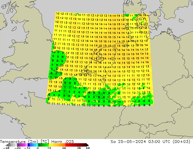 Temperature (2m) Harm .025 Sa 25.05.2024 03 UTC