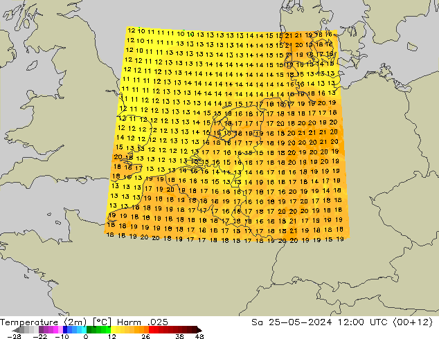 Temperature (2m) Harm .025 So 25.05.2024 12 UTC