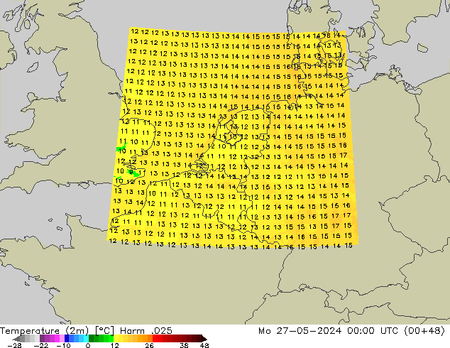 température (2m) Harm .025 lun 27.05.2024 00 UTC