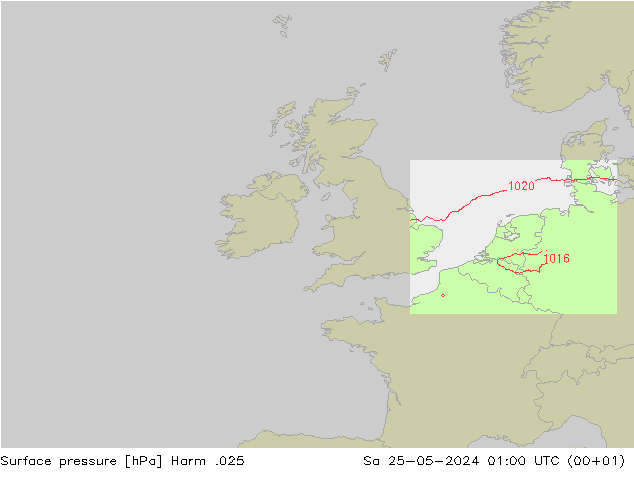 Pressione al suolo Harm .025 sab 25.05.2024 01 UTC