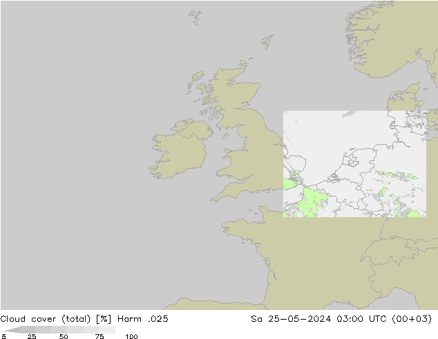 Cloud cover (total) Harm .025 Sa 25.05.2024 03 UTC