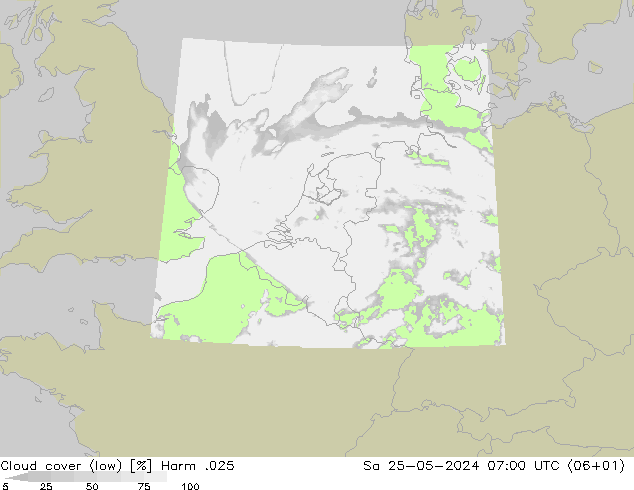 Cloud cover (low) Harm .025 Sa 25.05.2024 07 UTC