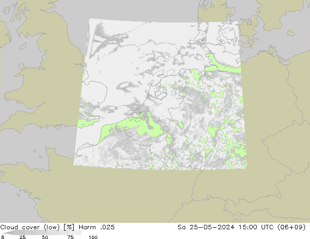 Cloud cover (low) Harm .025 Sa 25.05.2024 15 UTC