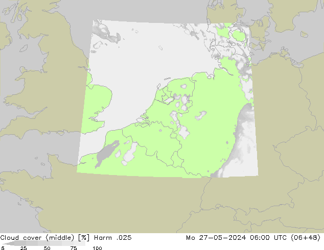Cloud cover (middle) Harm .025 Mo 27.05.2024 06 UTC