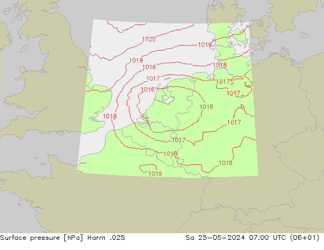 Pressione al suolo Harm .025 sab 25.05.2024 07 UTC