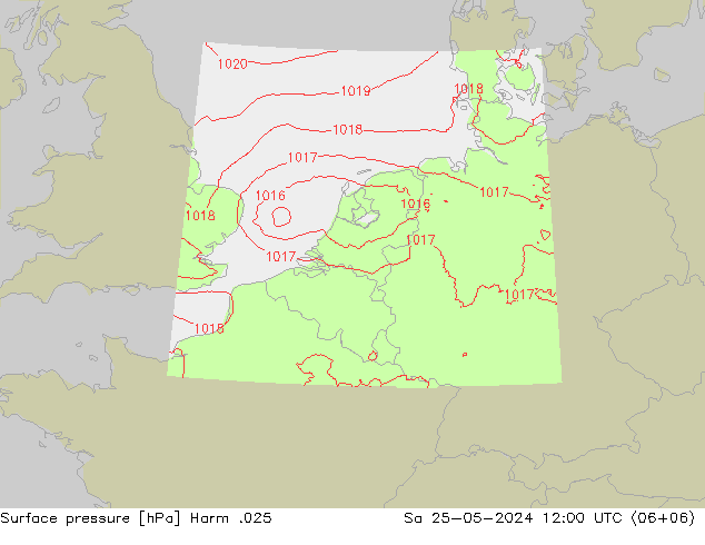 Pressione al suolo Harm .025 sab 25.05.2024 12 UTC