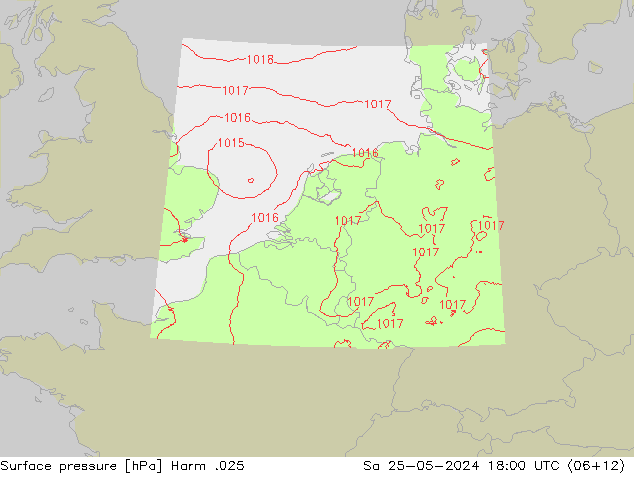 Pressione al suolo Harm .025 sab 25.05.2024 18 UTC