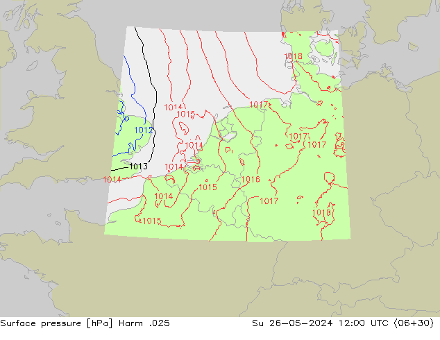 Surface pressure Harm .025 Su 26.05.2024 12 UTC