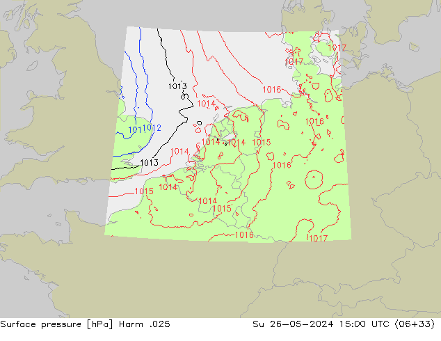 Surface pressure Harm .025 Su 26.05.2024 15 UTC