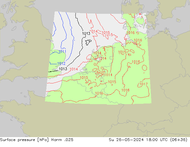 Atmosférický tlak Harm .025 Ne 26.05.2024 18 UTC