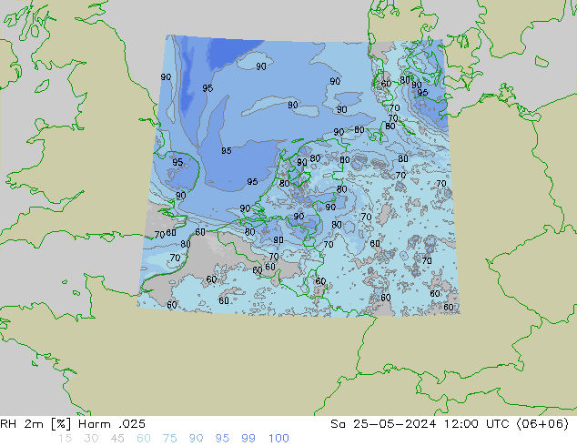 Humidité rel. 2m Harm .025 sam 25.05.2024 12 UTC