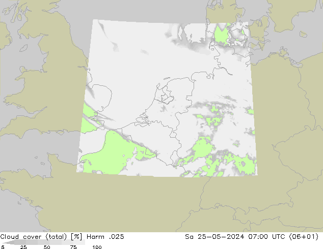 Cloud cover (total) Harm .025 So 25.05.2024 07 UTC