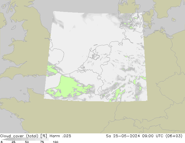 Cloud cover (total) Harm .025 Sa 25.05.2024 09 UTC