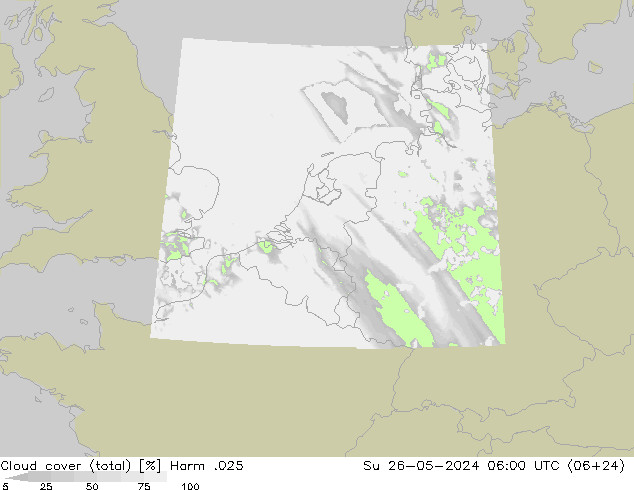 Cloud cover (total) Harm .025 Su 26.05.2024 06 UTC