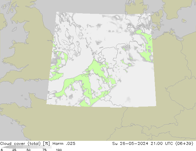 Cloud cover (total) Harm .025 Ne 26.05.2024 21 UTC