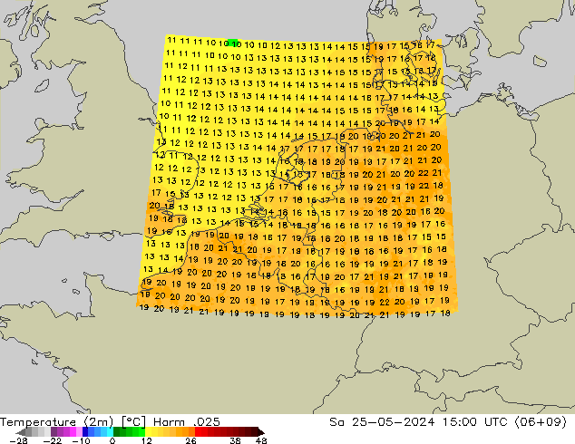 mapa temperatury (2m) Harm .025 so. 25.05.2024 15 UTC