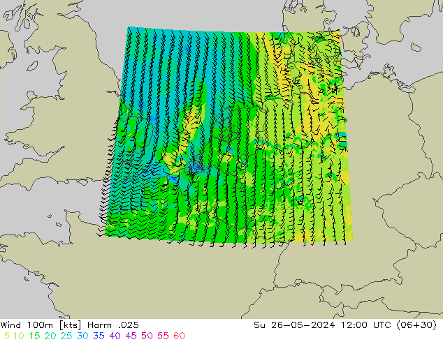 Vento 100m Harm .025 dom 26.05.2024 12 UTC