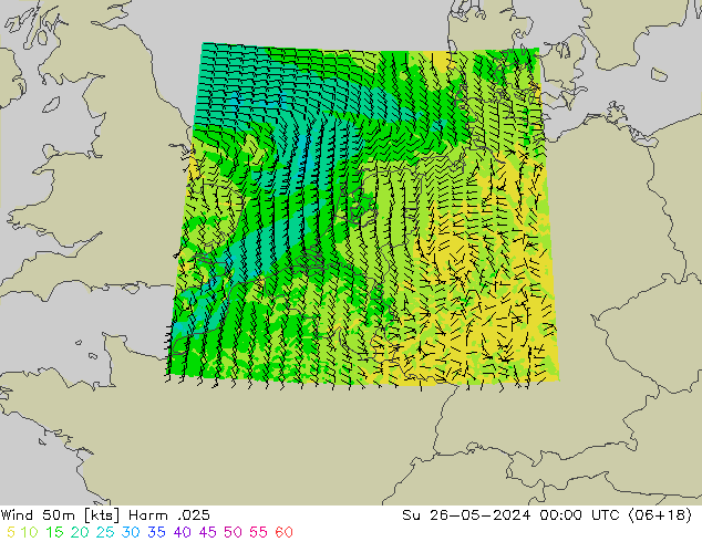 Wind 50m Harm .025 Su 26.05.2024 00 UTC