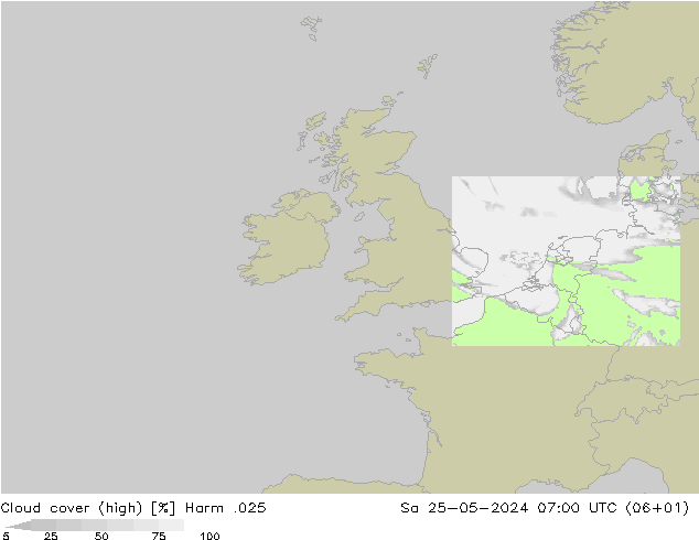 Cloud cover (high) Harm .025 Sa 25.05.2024 07 UTC