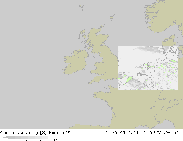 Cloud cover (total) Harm .025 Sa 25.05.2024 12 UTC