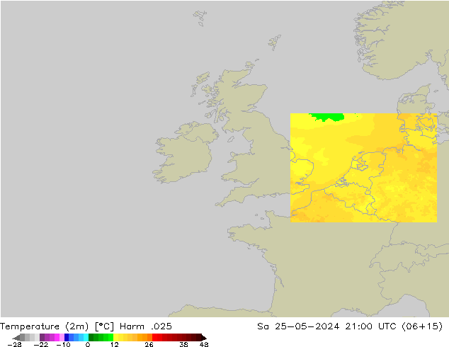 mapa temperatury (2m) Harm .025 so. 25.05.2024 21 UTC