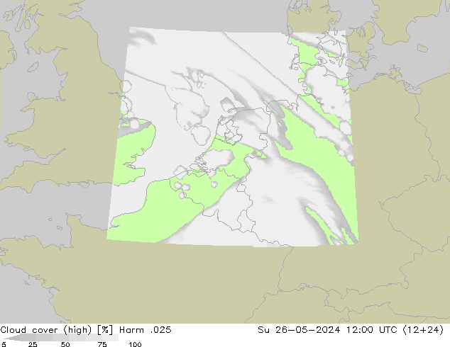 Cloud cover (high) Harm .025 Su 26.05.2024 12 UTC