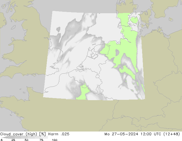 Cloud cover (high) Harm .025 Mo 27.05.2024 12 UTC