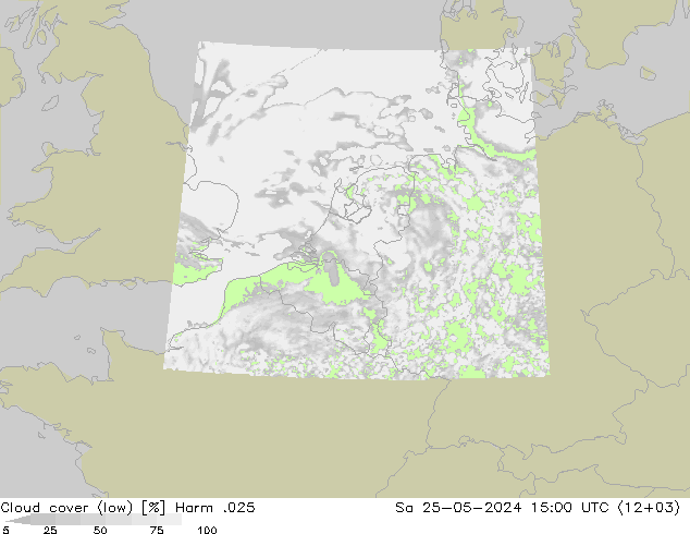 Cloud cover (low) Harm .025 Sa 25.05.2024 15 UTC