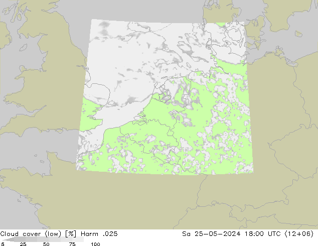 Cloud cover (low) Harm .025 Sa 25.05.2024 18 UTC