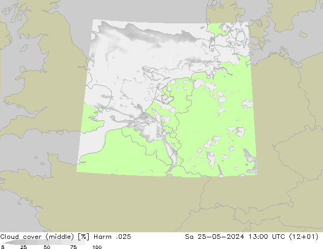 Cloud cover (middle) Harm .025 Sa 25.05.2024 13 UTC
