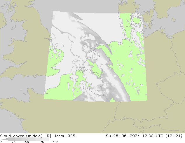 Cloud cover (middle) Harm .025 Su 26.05.2024 12 UTC