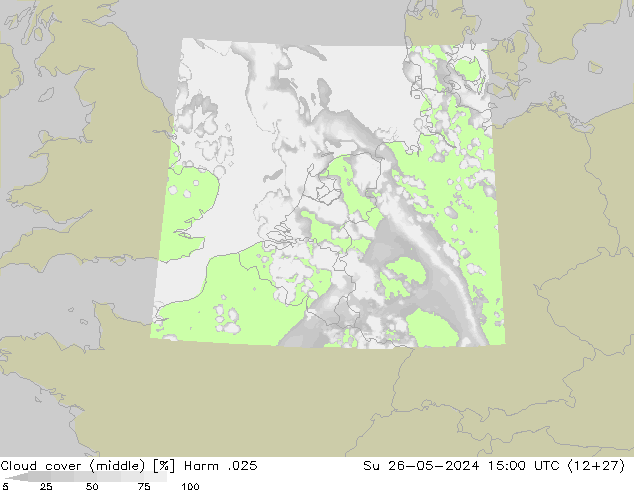 Cloud cover (middle) Harm .025 Su 26.05.2024 15 UTC