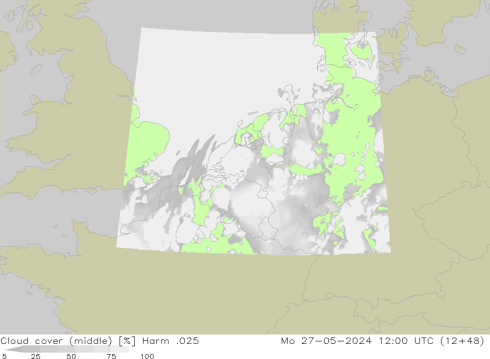 Cloud cover (middle) Harm .025 Mo 27.05.2024 12 UTC