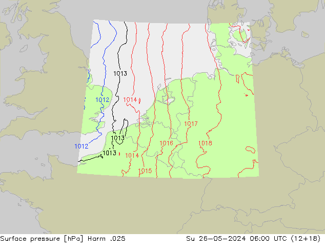 Pressione al suolo Harm .025 dom 26.05.2024 06 UTC