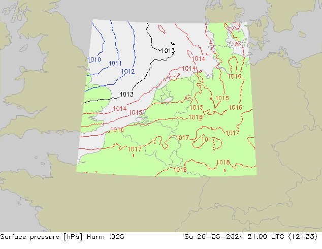 Surface pressure Harm .025 Su 26.05.2024 21 UTC