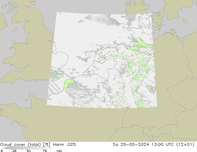 zachmurzenie (suma) Harm .025 so. 25.05.2024 13 UTC