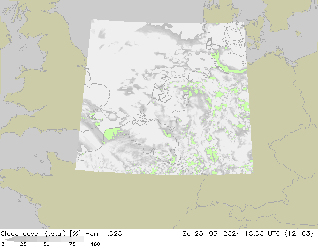 Cloud cover (total) Harm .025 Sa 25.05.2024 15 UTC